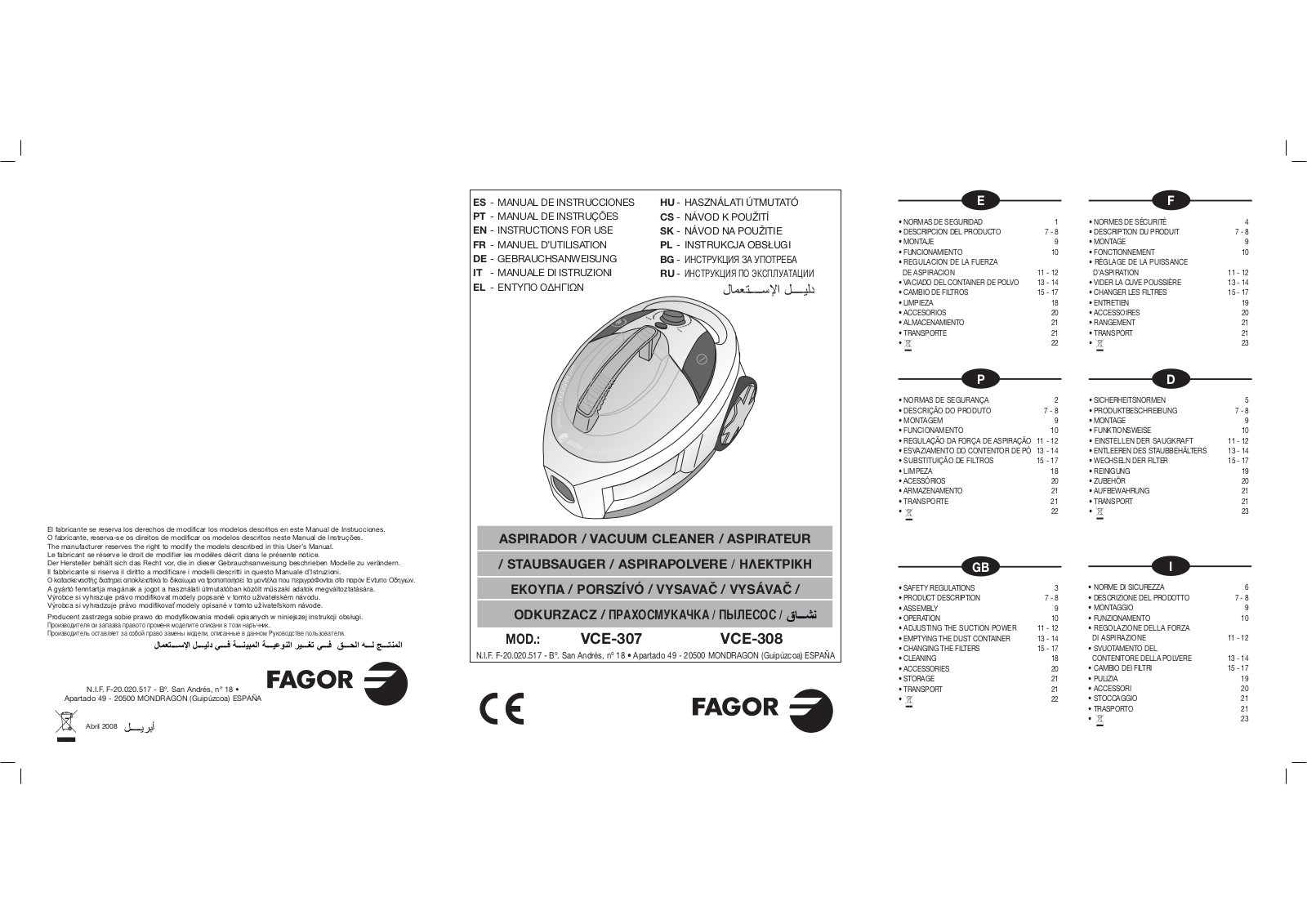 FAGOR VCE-308 User Manual