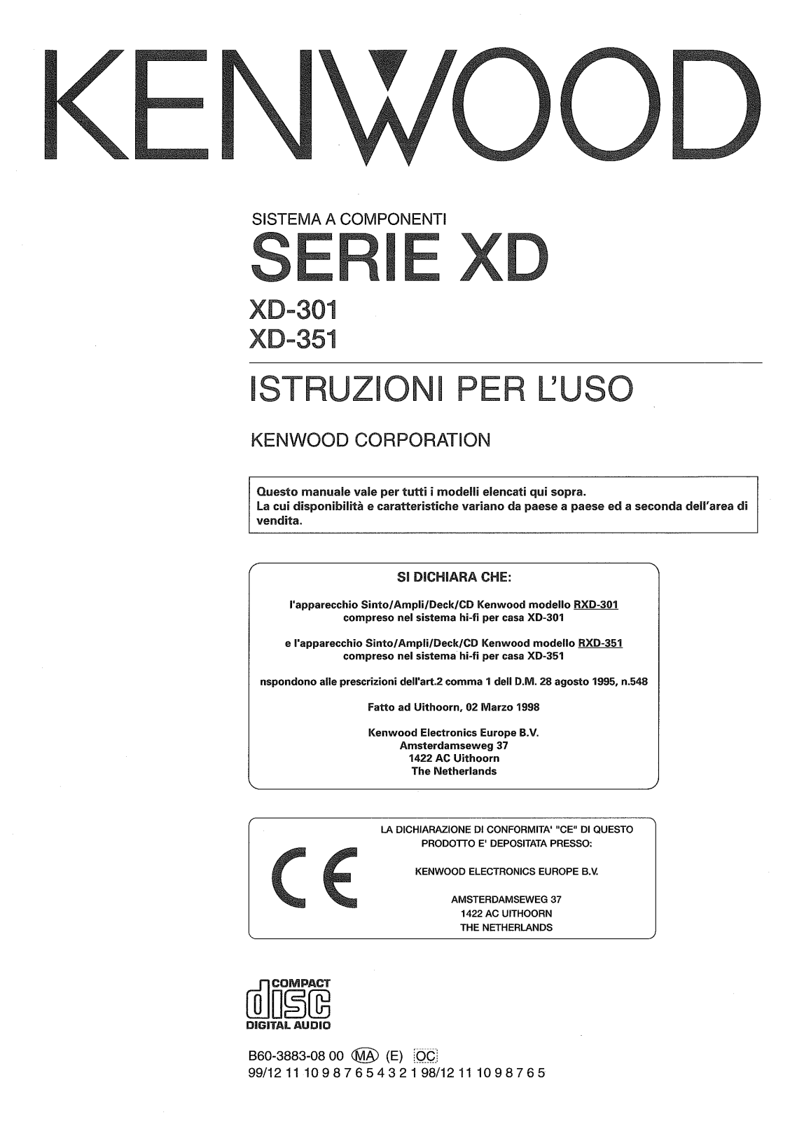 Kenwood XD-351, XD-301 User Manual