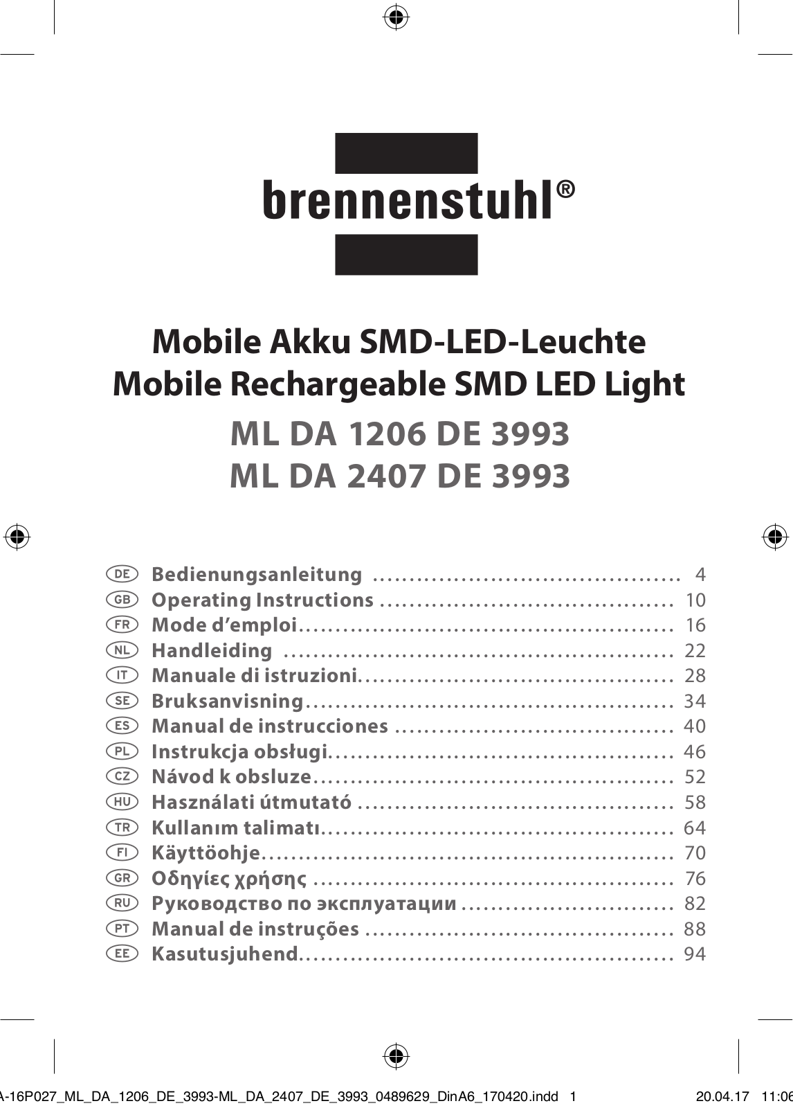 Brennenstuhl ML DA 1206 DE 3993, ML DA 2407 DE 3993 Operating Instructions