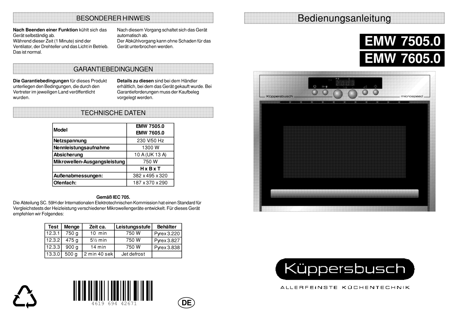 Küppersbusch EMW 7605.0 M User Manual