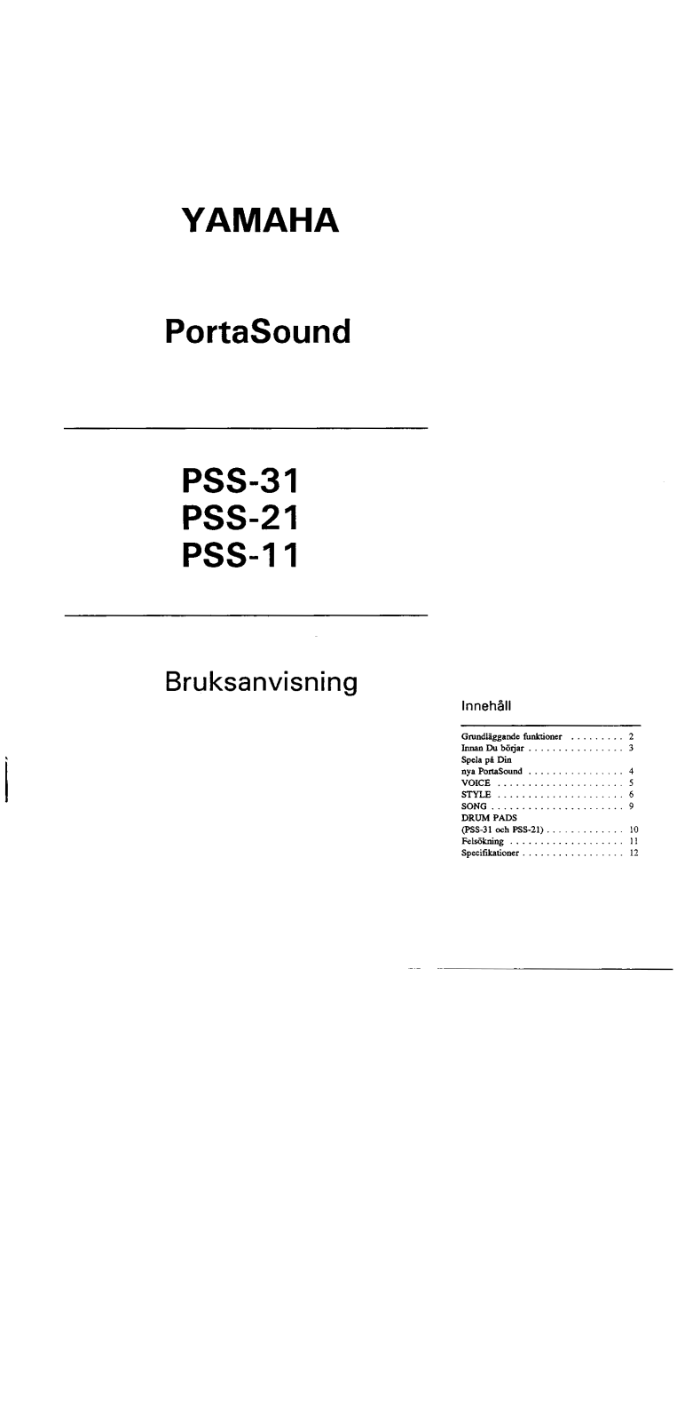 Yamaha PSS-31, PSS-21, PSS-11 User Manual