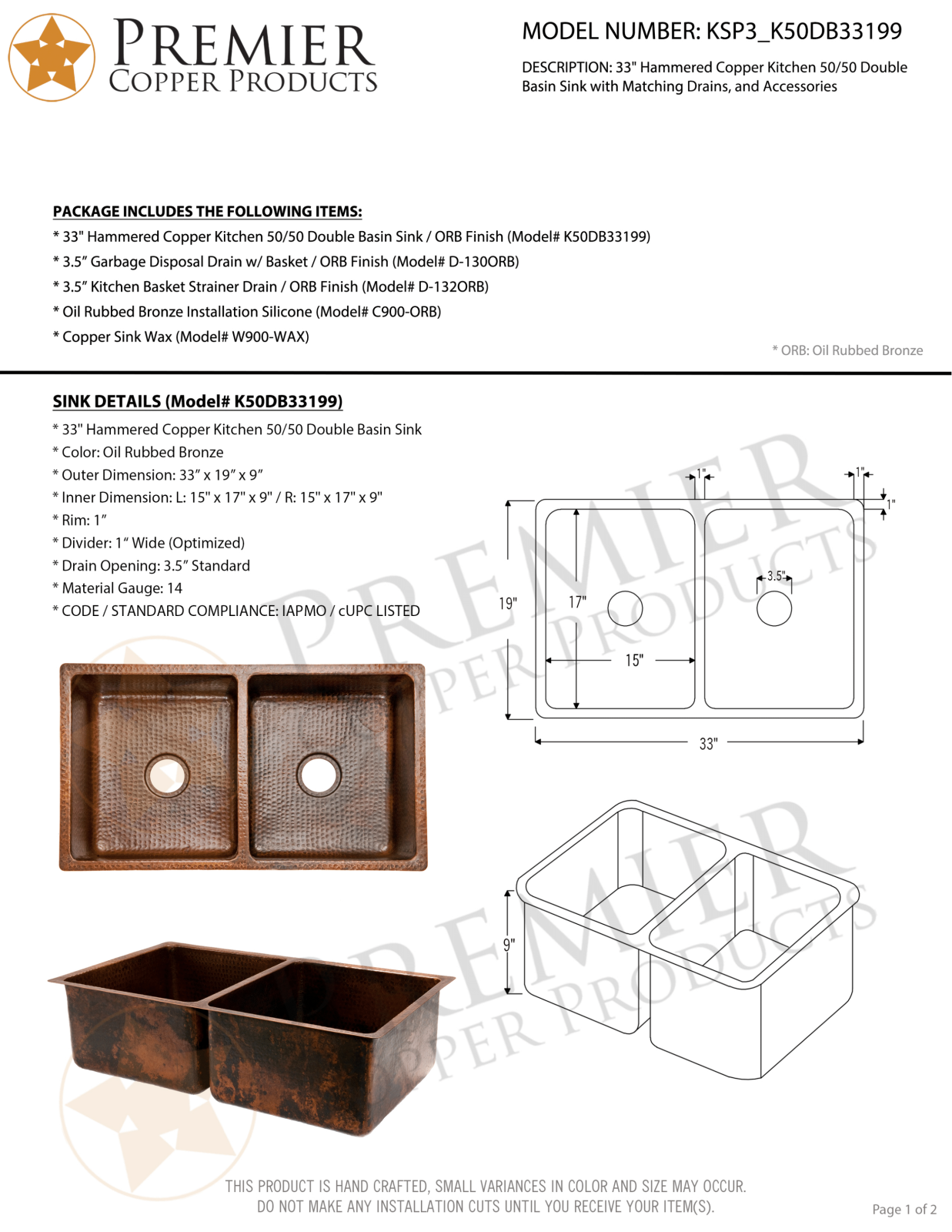 Premier Copper Products IER1563 Specifications - ManualMachine.com