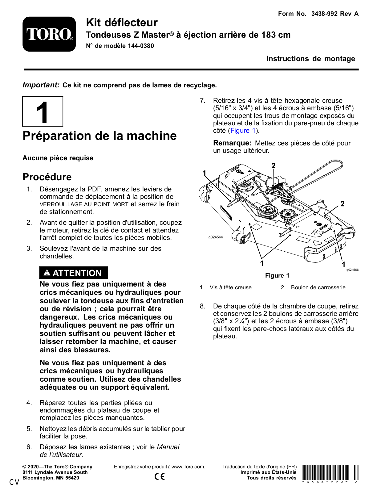 Toro 144-0380 Installation Instructions