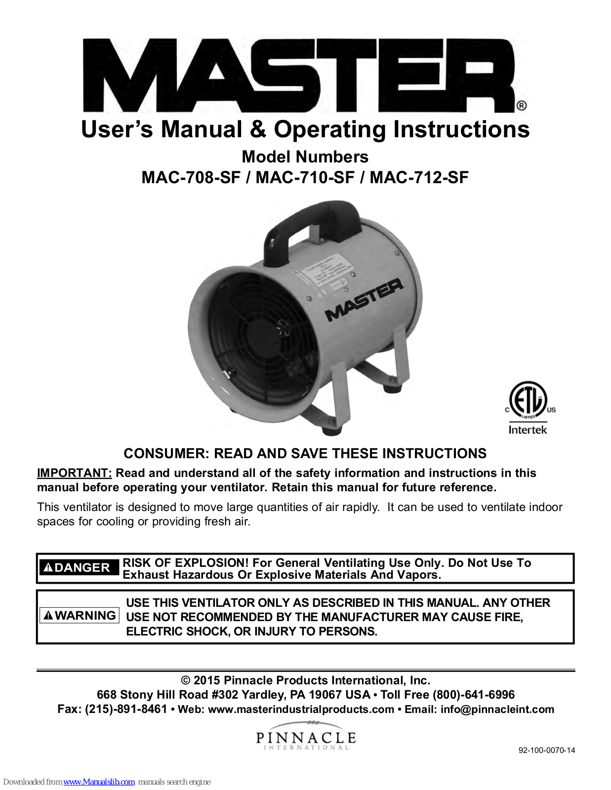 Master MAC-708-SF, MAC-710-SF, MAC-712-SF User Manual