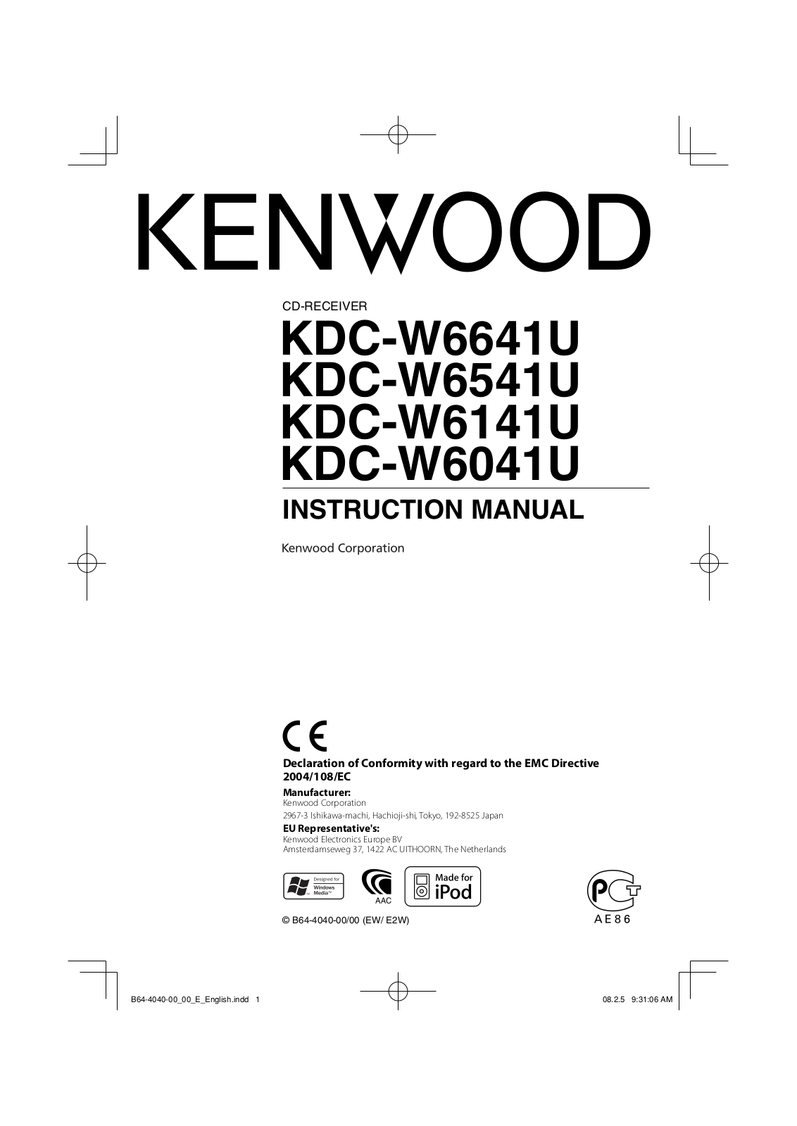 Kenwood KDC-W6141U, KDC-W6041U, KDC-W6641U, KDC-W6541U User Manual