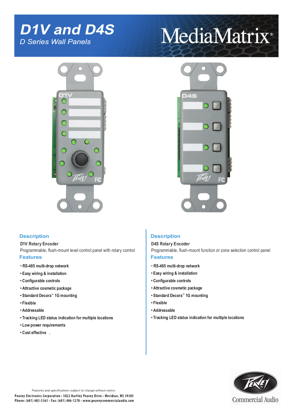 Peavey D1V Specifications