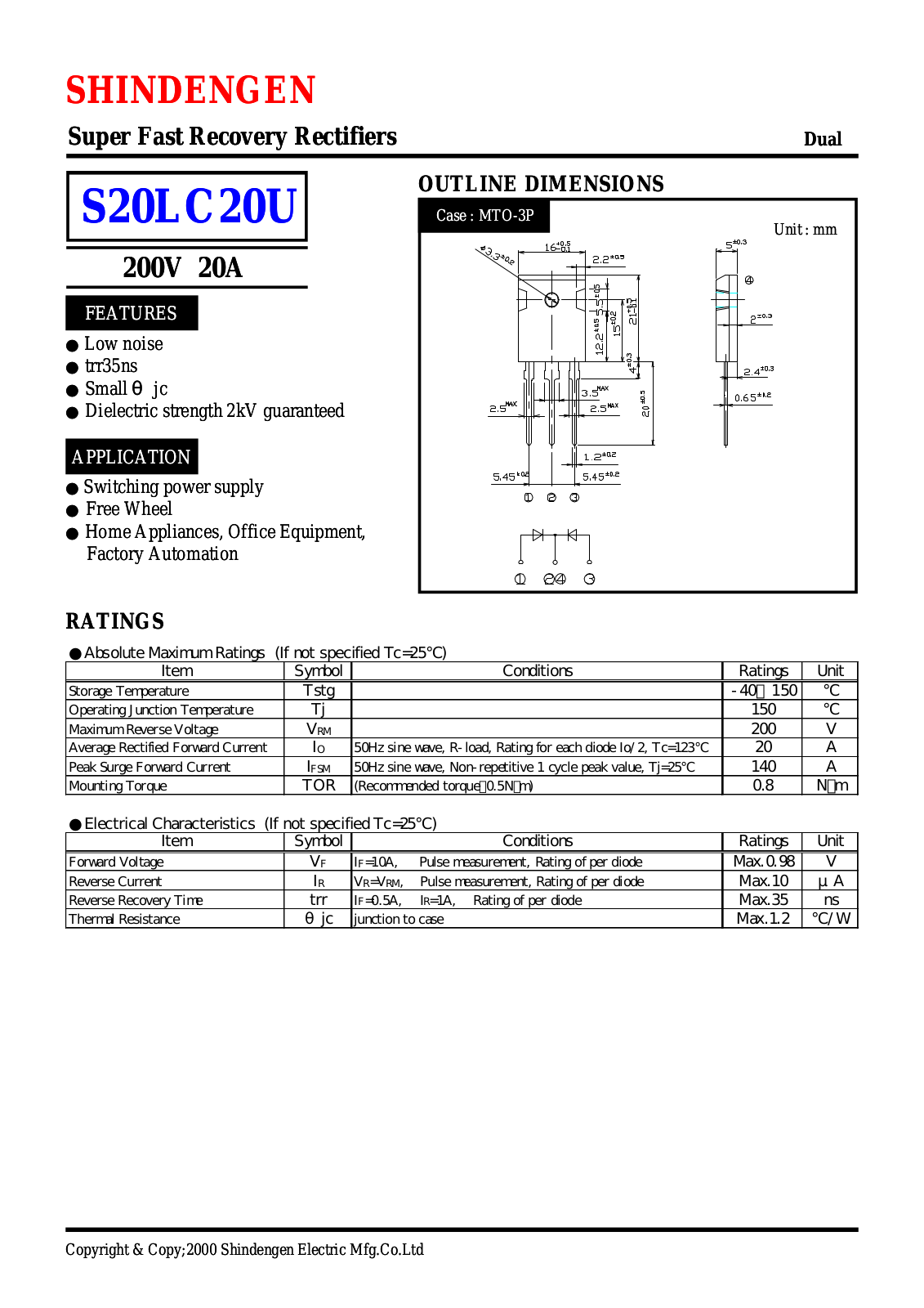 Shindengen Electric Manufacturing Company Ltd S20LC20U Datasheet