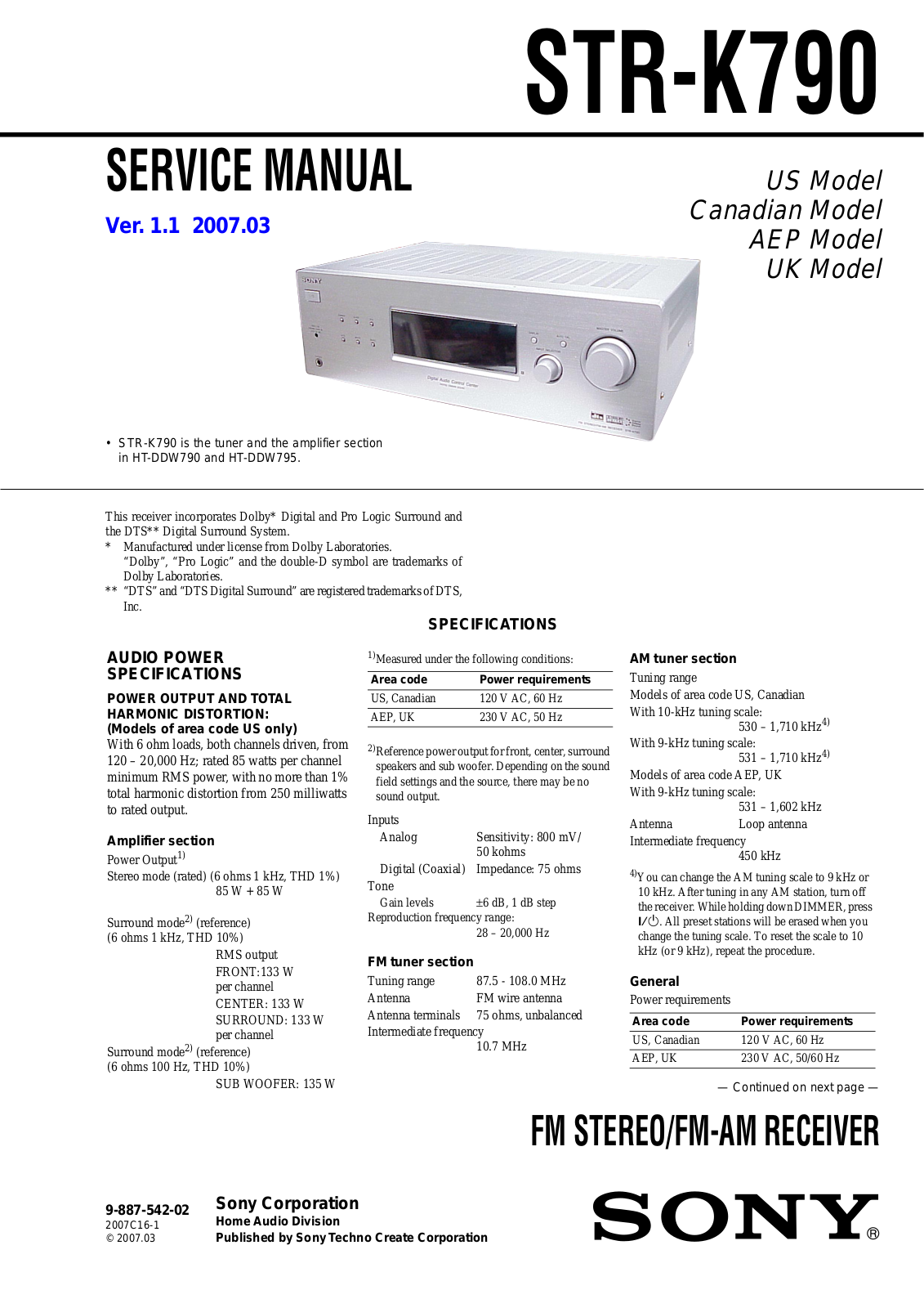 Sony STR-K790 User Manual
