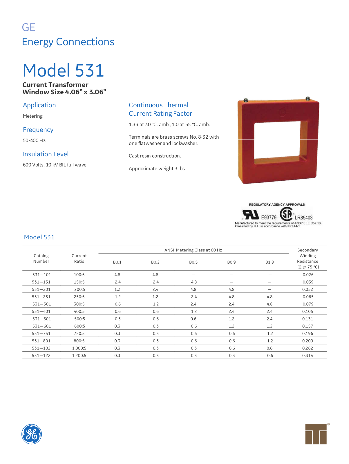 Instrument Transformer, Div of GE 531 Data Sheet