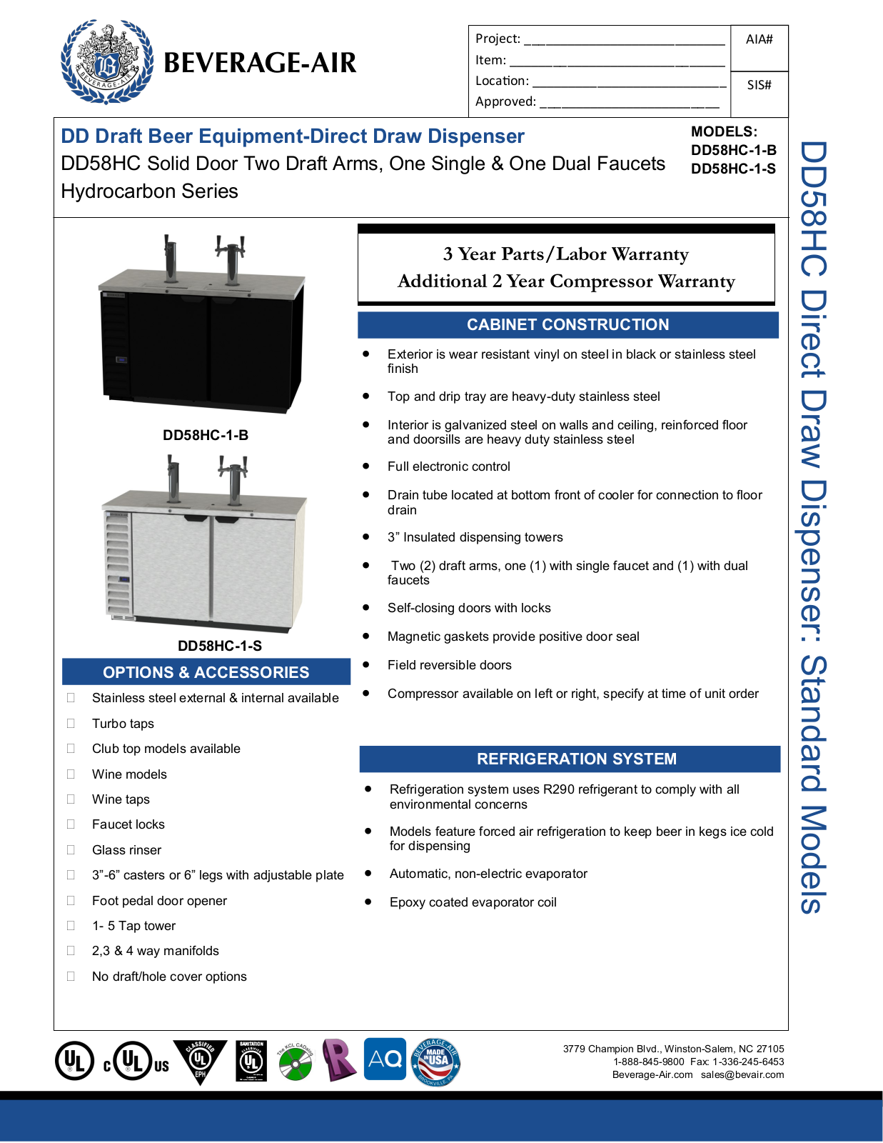 Beverage-Air DD58HC1S Specifications