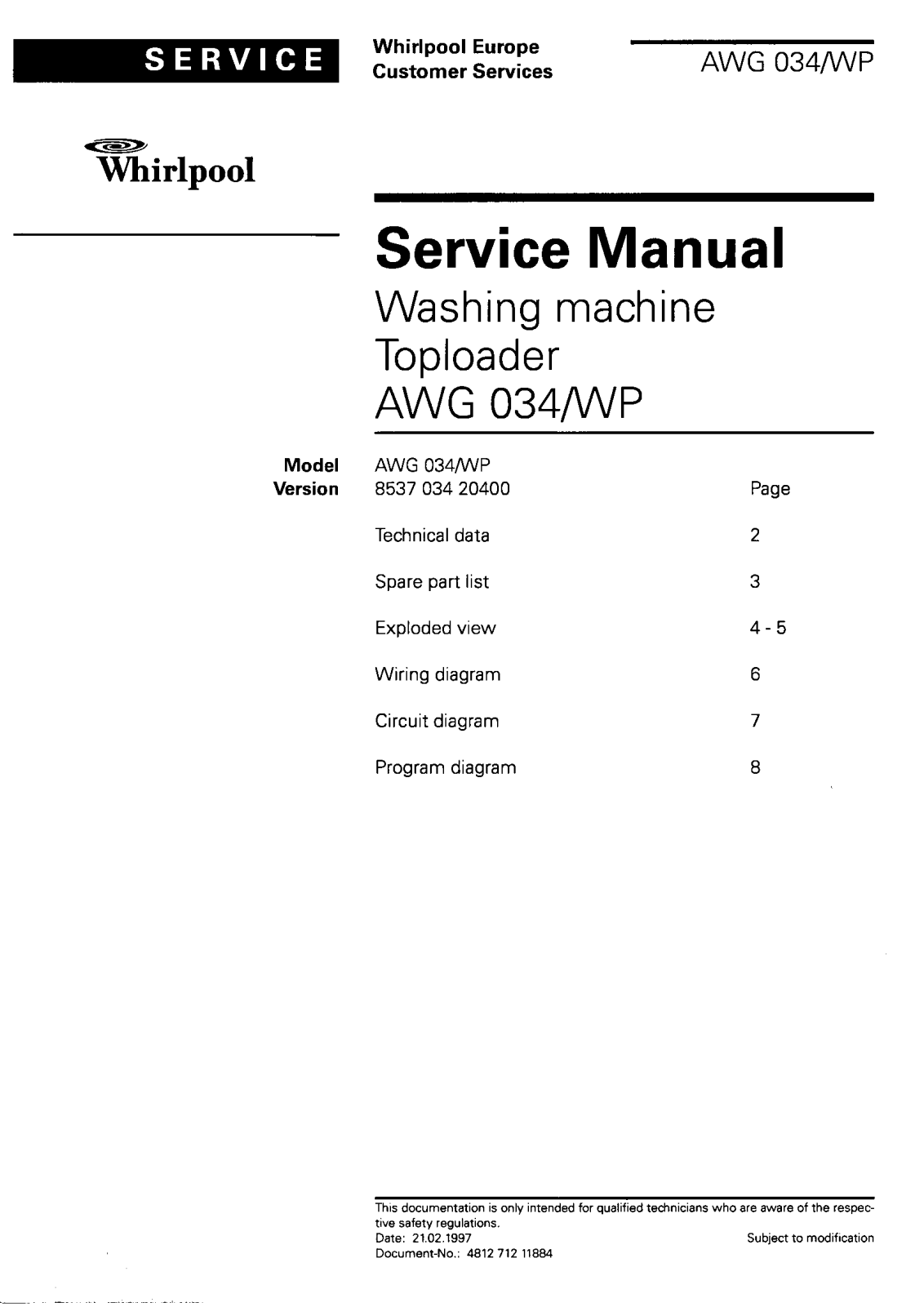 Whirlpool 8537 034 20400 Service Manual