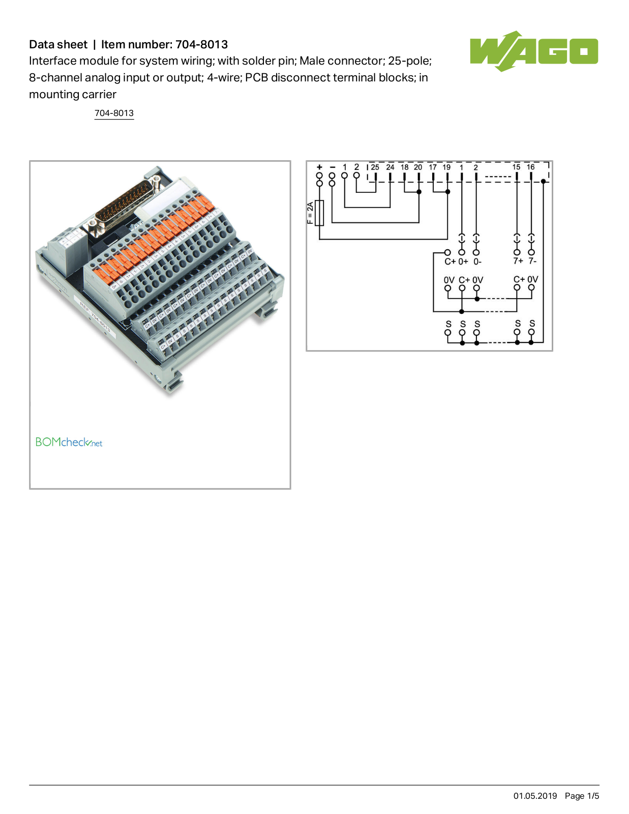 Wago 704-8013 Data Sheet