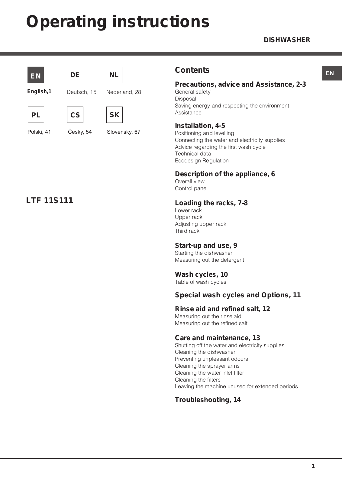 Hotpoint LTF 11S111 O EU User Manual