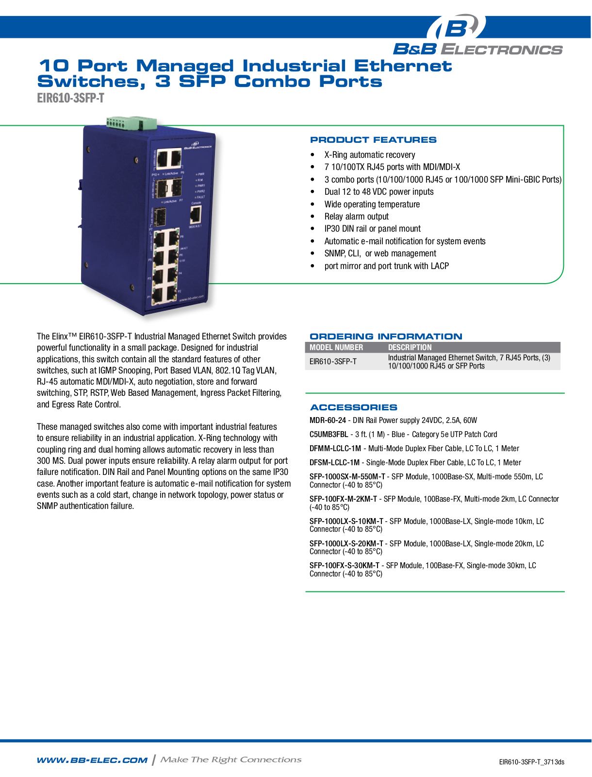 B&B Electronics EIR610-3SFP-T Datasheet