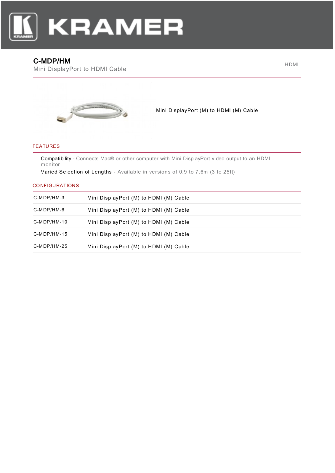 Kramer C-MDP/HM-15 Data Sheet