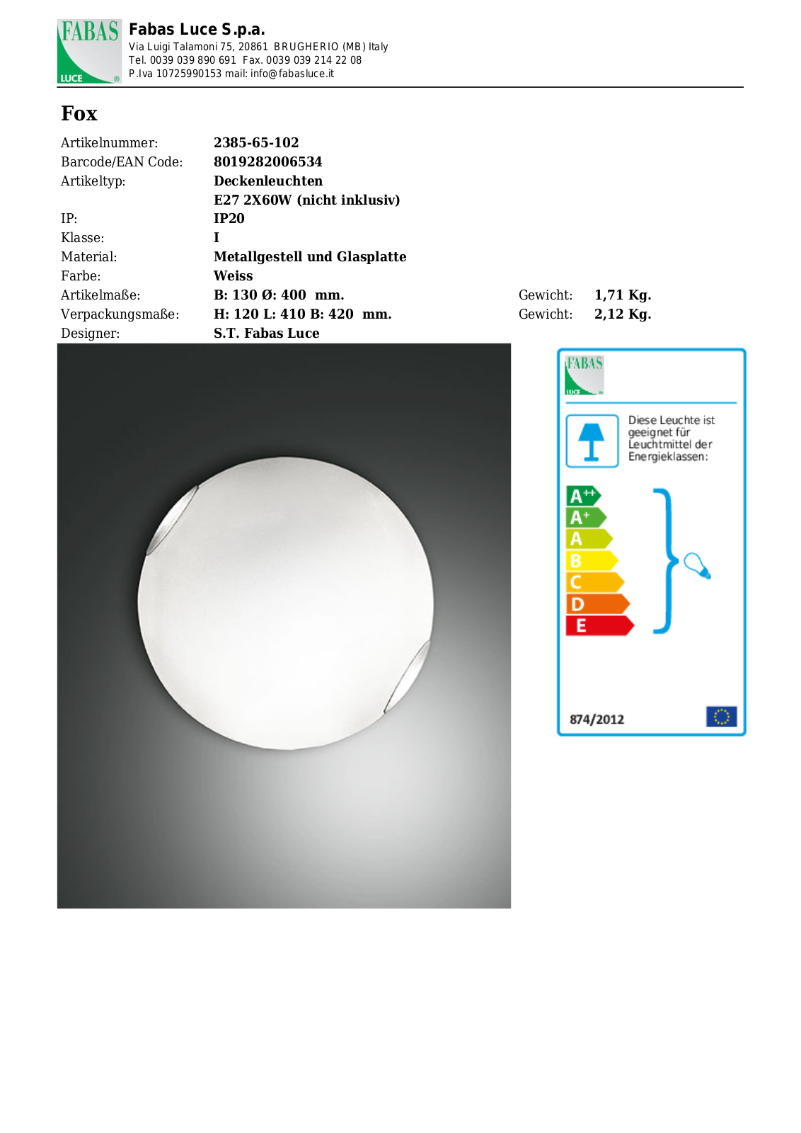 Fabas Luce 2385-65-102 User Manual