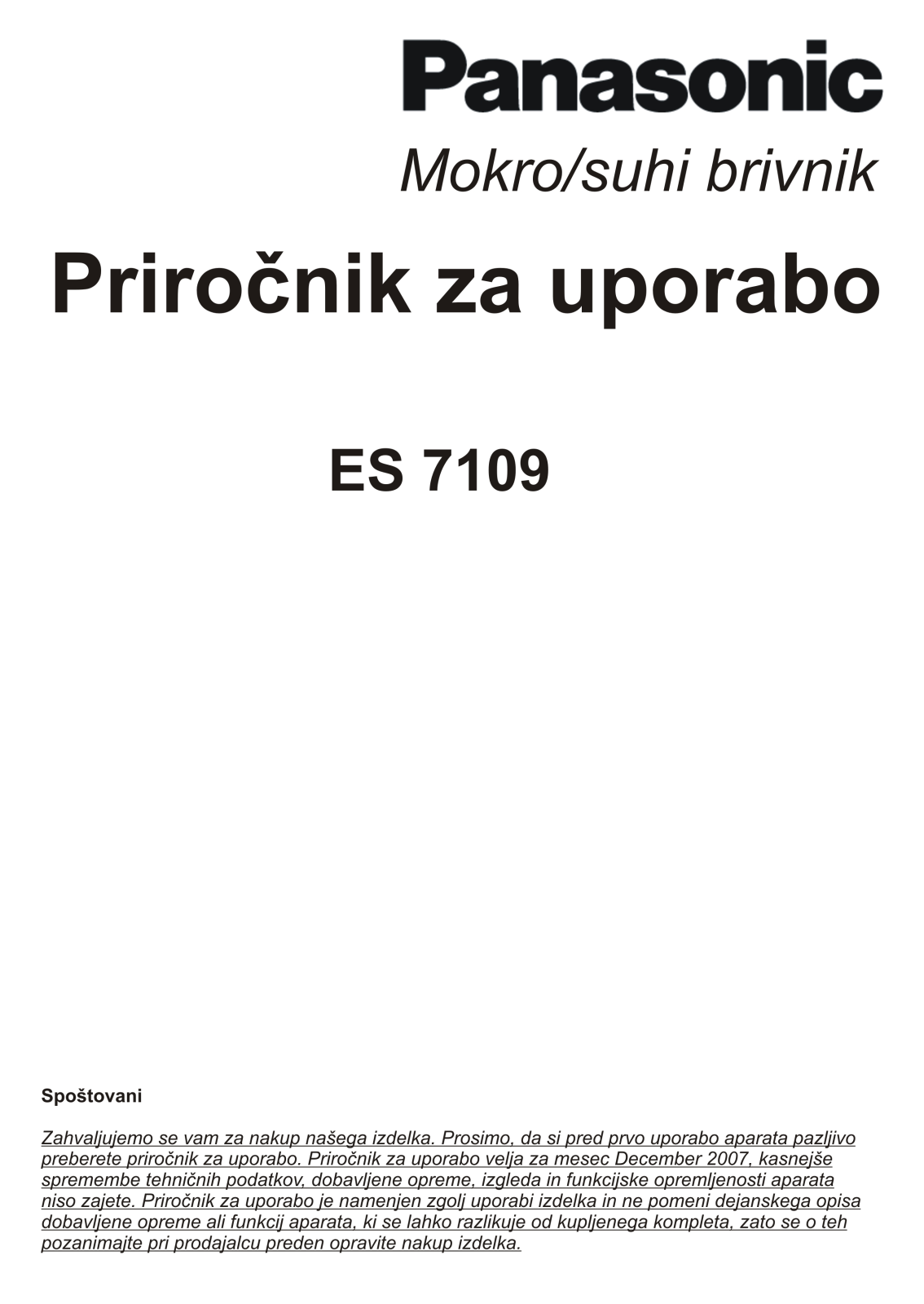 Panasonic ES-7109 User Manual