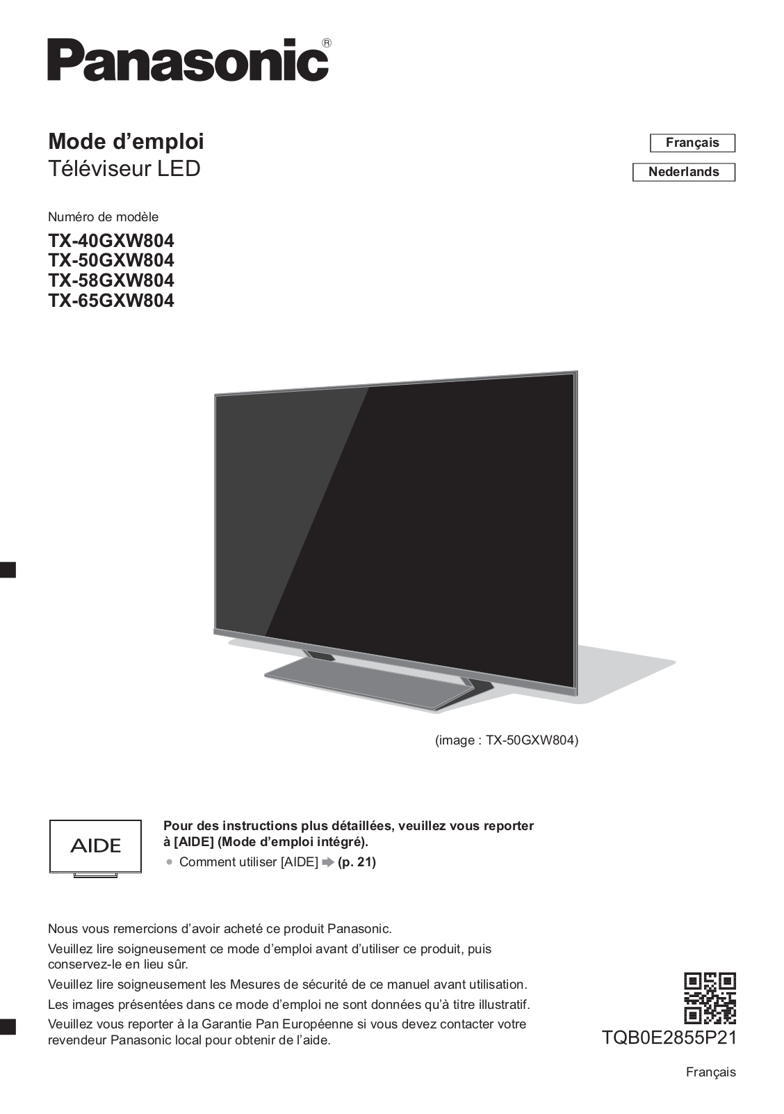 Panasonic TX-50GXW804 User manual