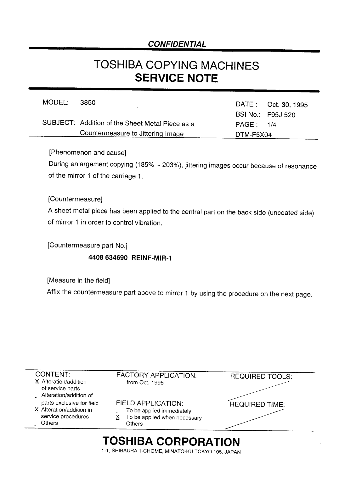 Toshiba f95j520 Service Note