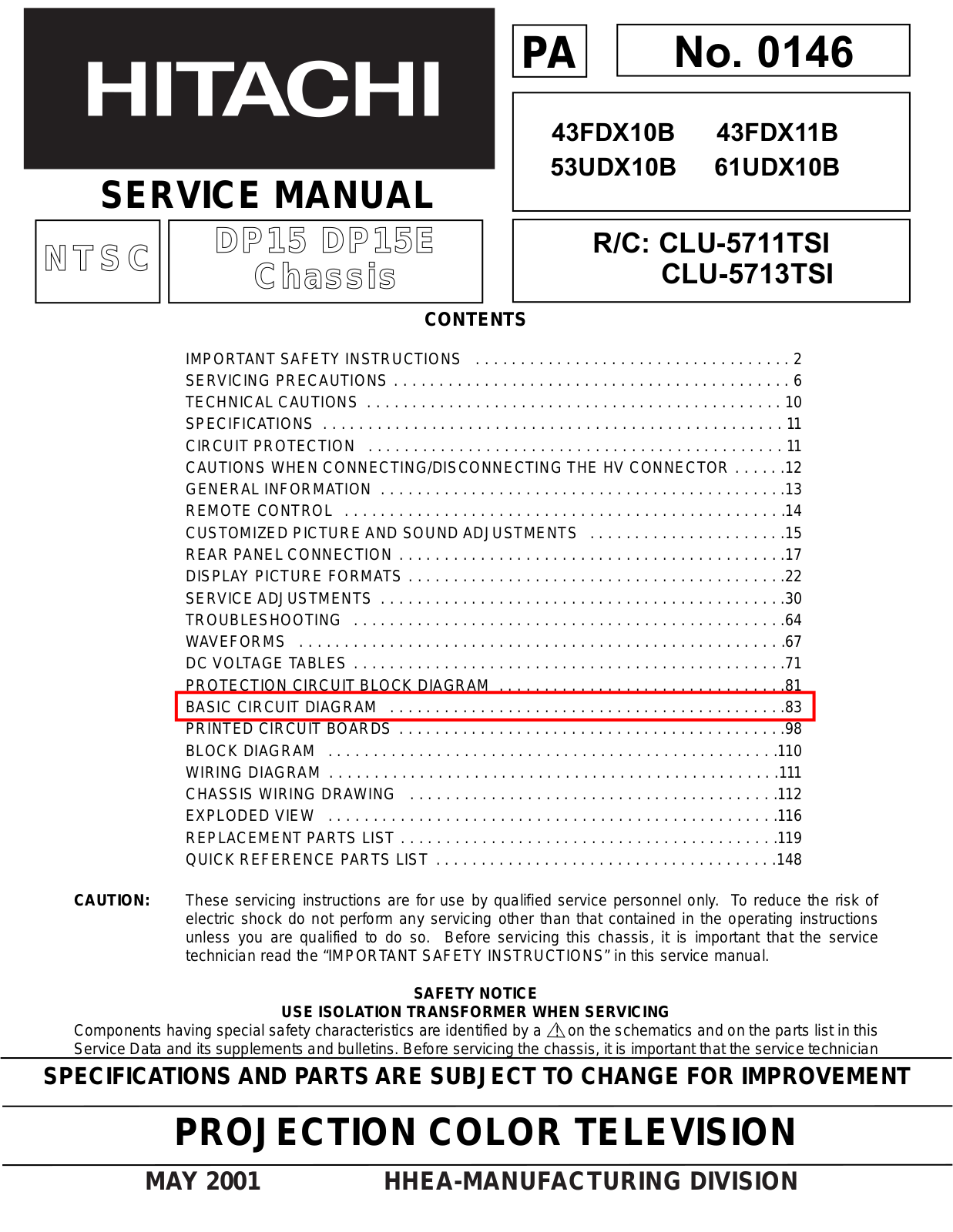 Hitachi PANO0146 Service Manual