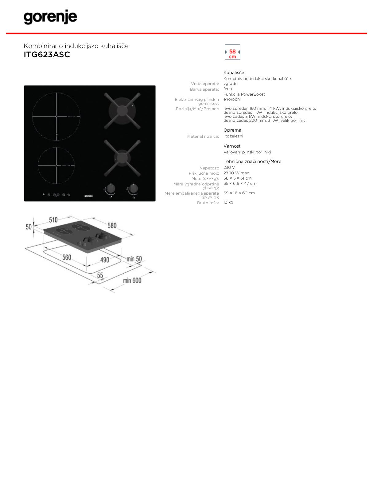 Gorenje ITG 623 DATASHEET