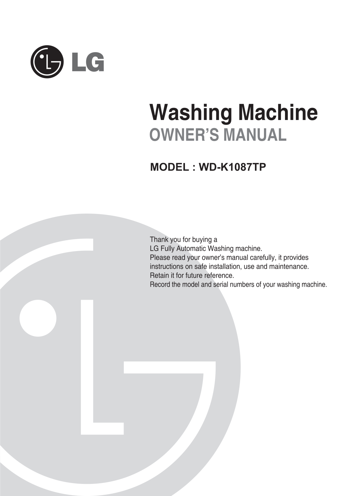 LG WD-K1087 TP User Manual