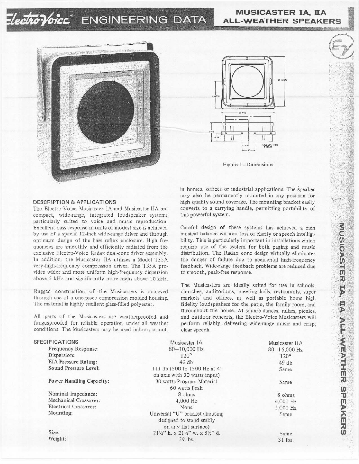 Electro-Voice Musicaster IA, Musicaster IIA User Manual