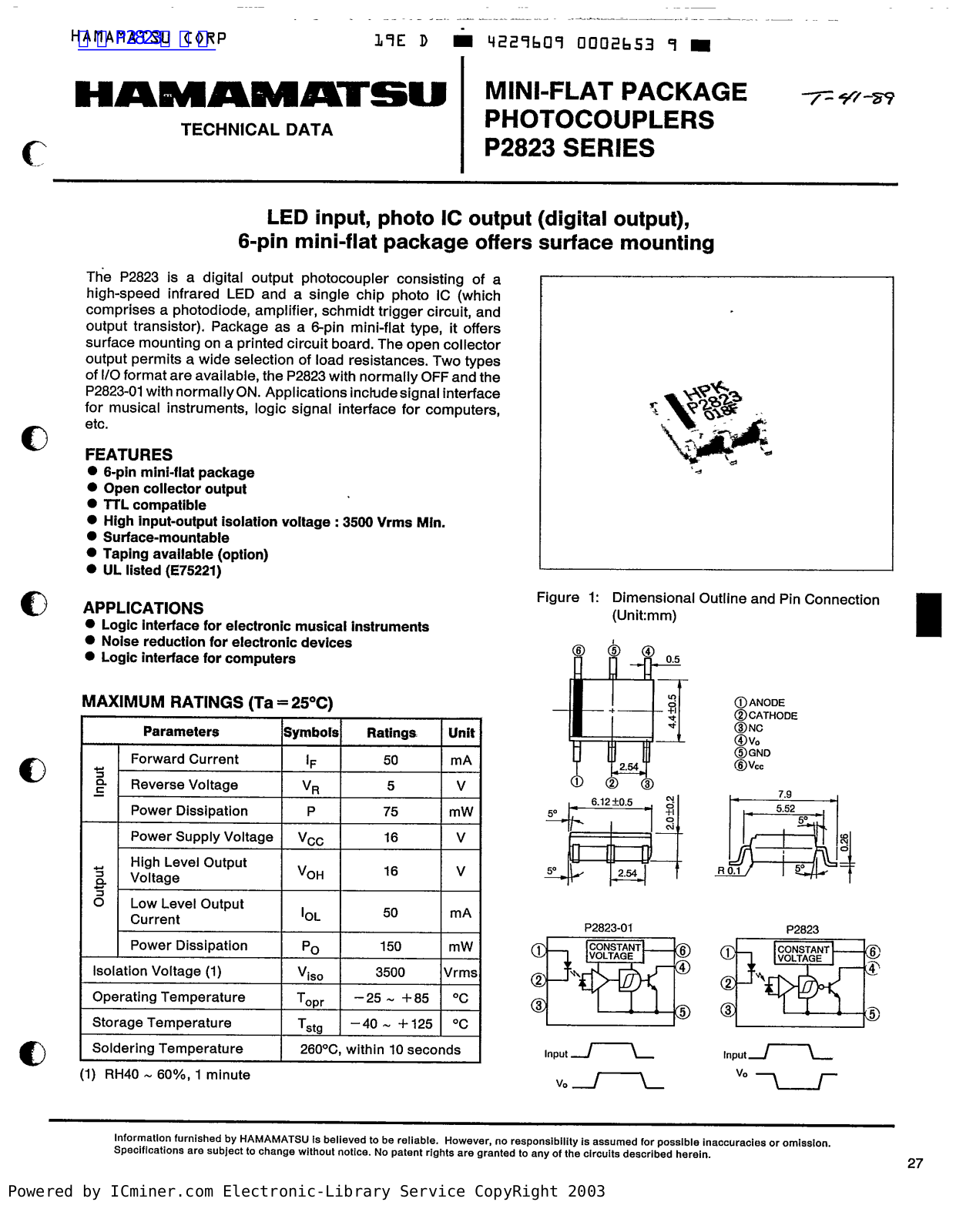 HAMAMATSU P2823 Service Manual