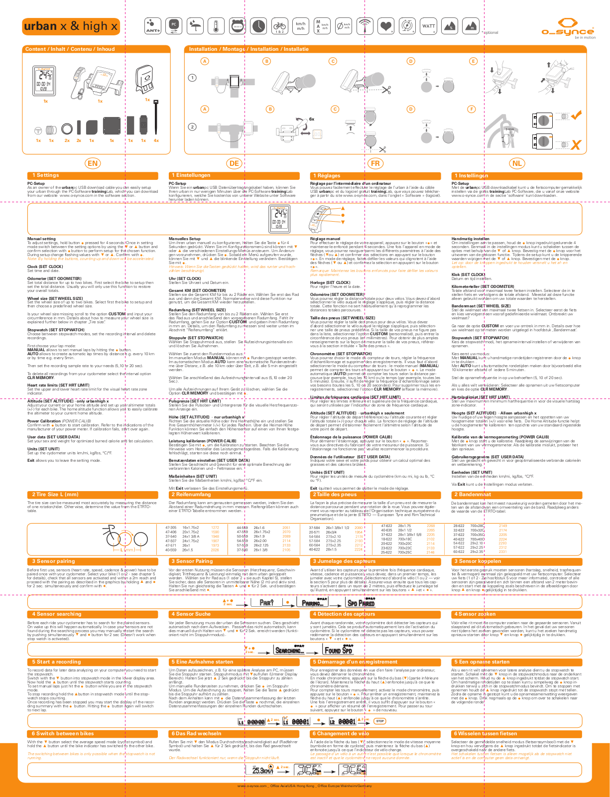 O-Synce urban x, high x User guide