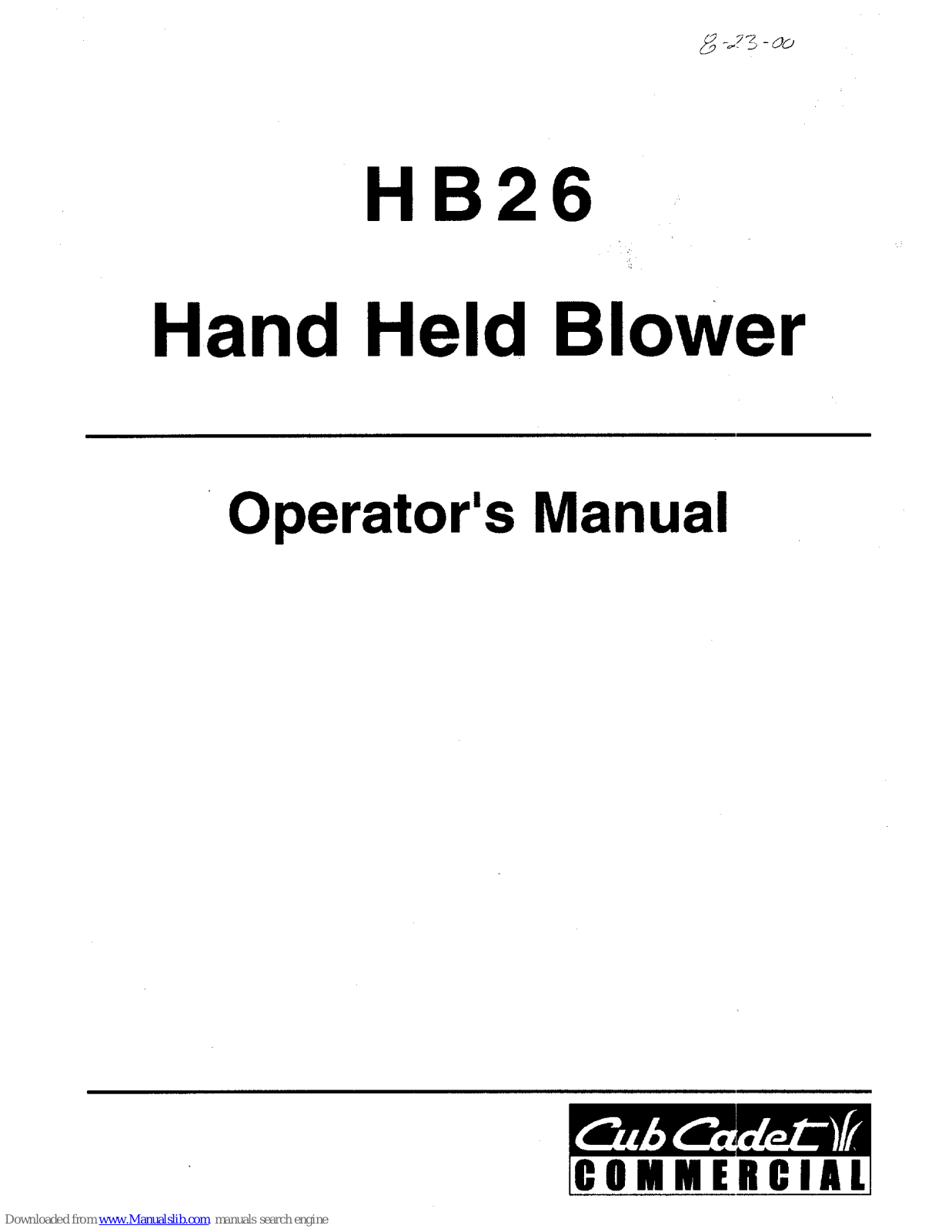 Cub Cadet HB26 Operator's Manual