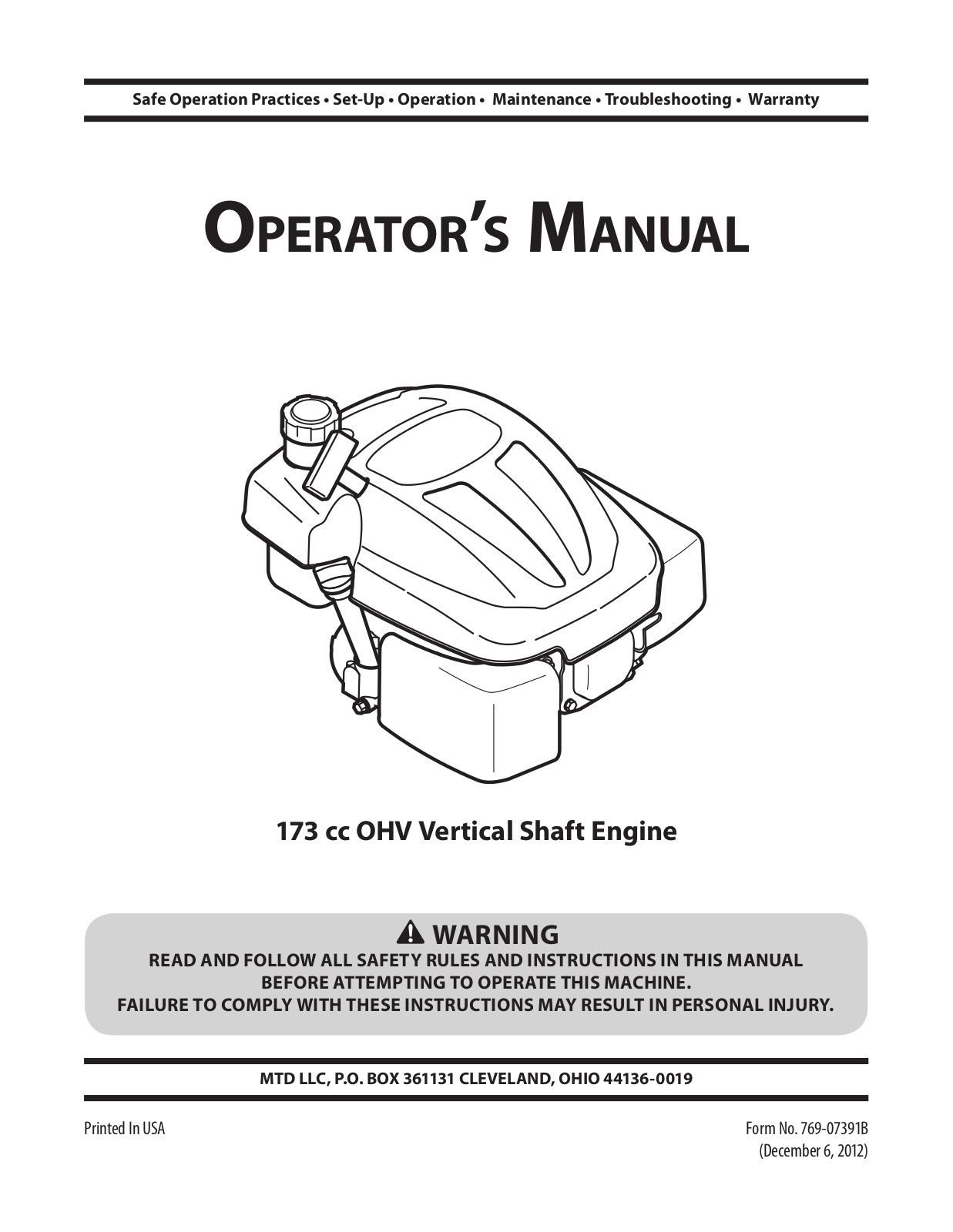 MTD 173 cc OHV Operator's Manual