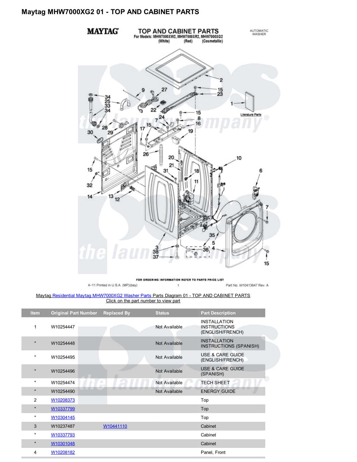 Maytag MHW7000XG2 Parts Diagram