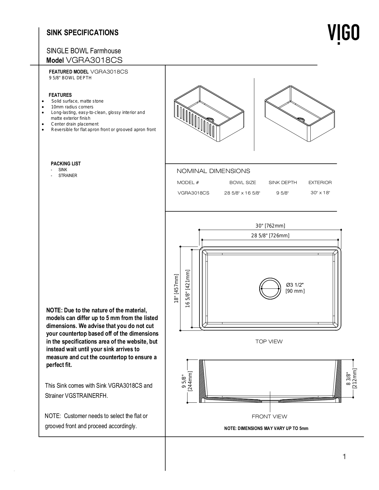 VIGO VGU10980 Specifications - ManualMachine.com