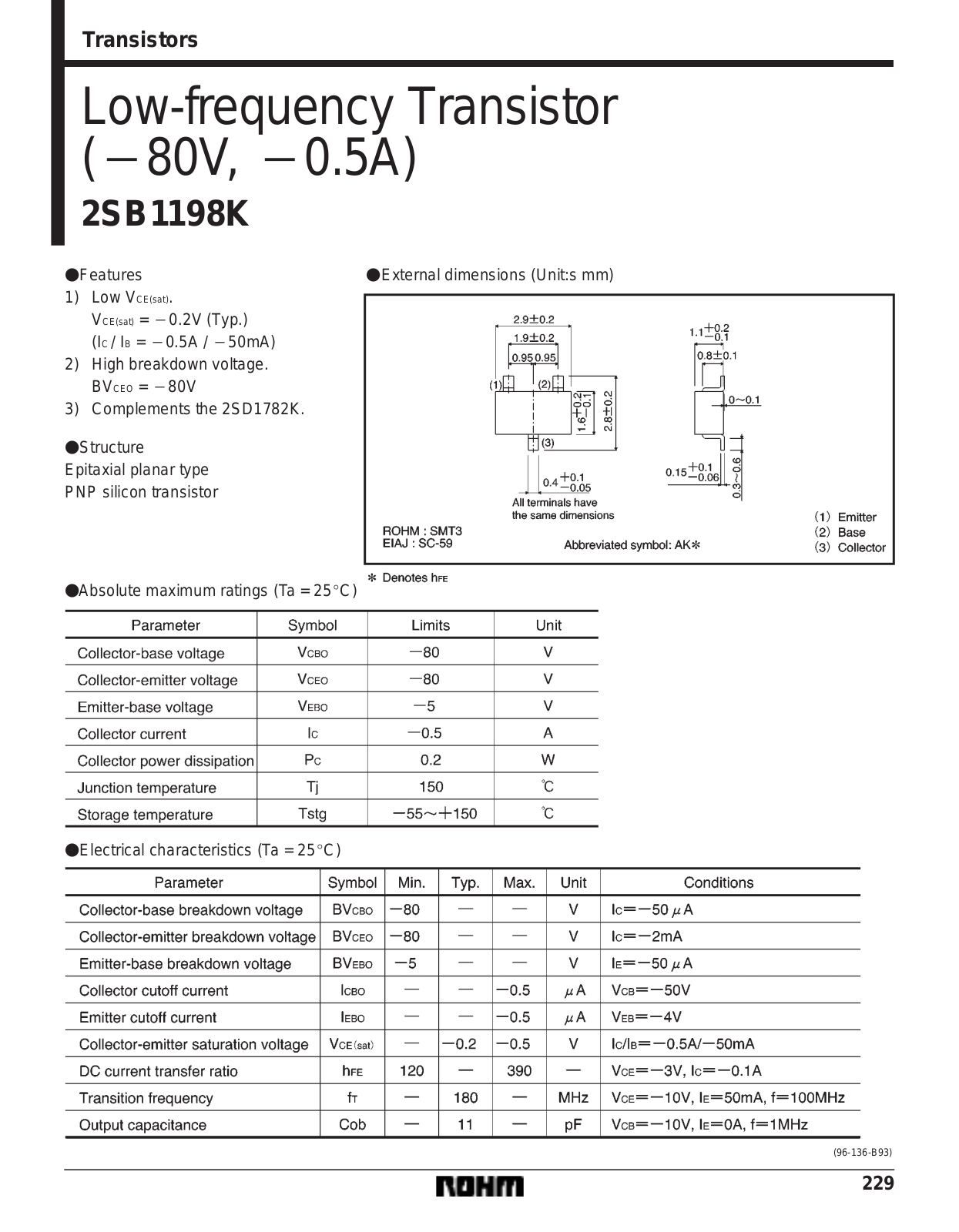 ROHM 2SB1198K Datasheet