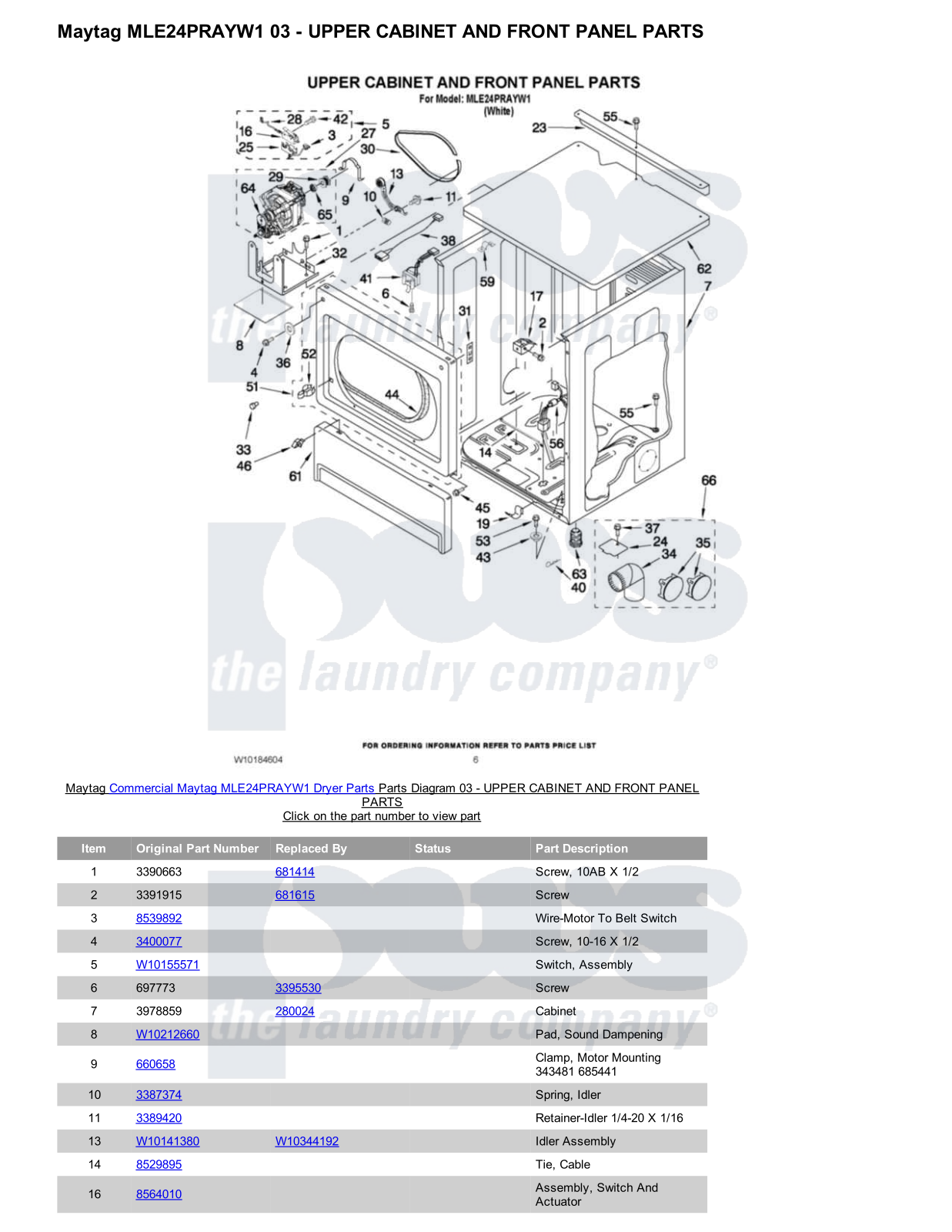 Maytag MLE24PRAYW1 Parts Diagram