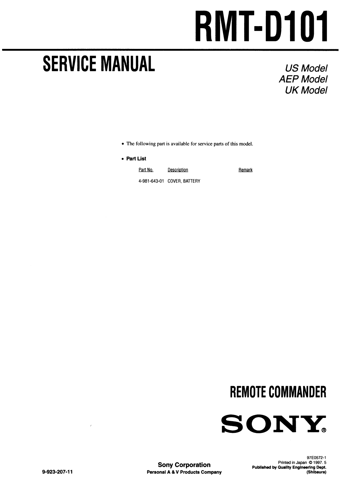 Sony RMT-D101 Service Manual