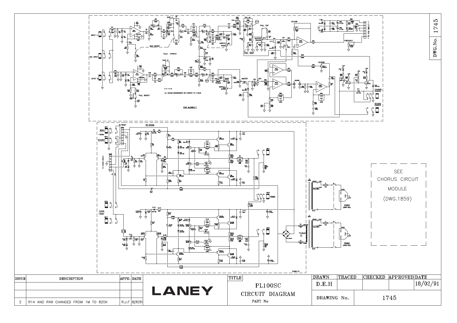 Laney PL100SC Schematic