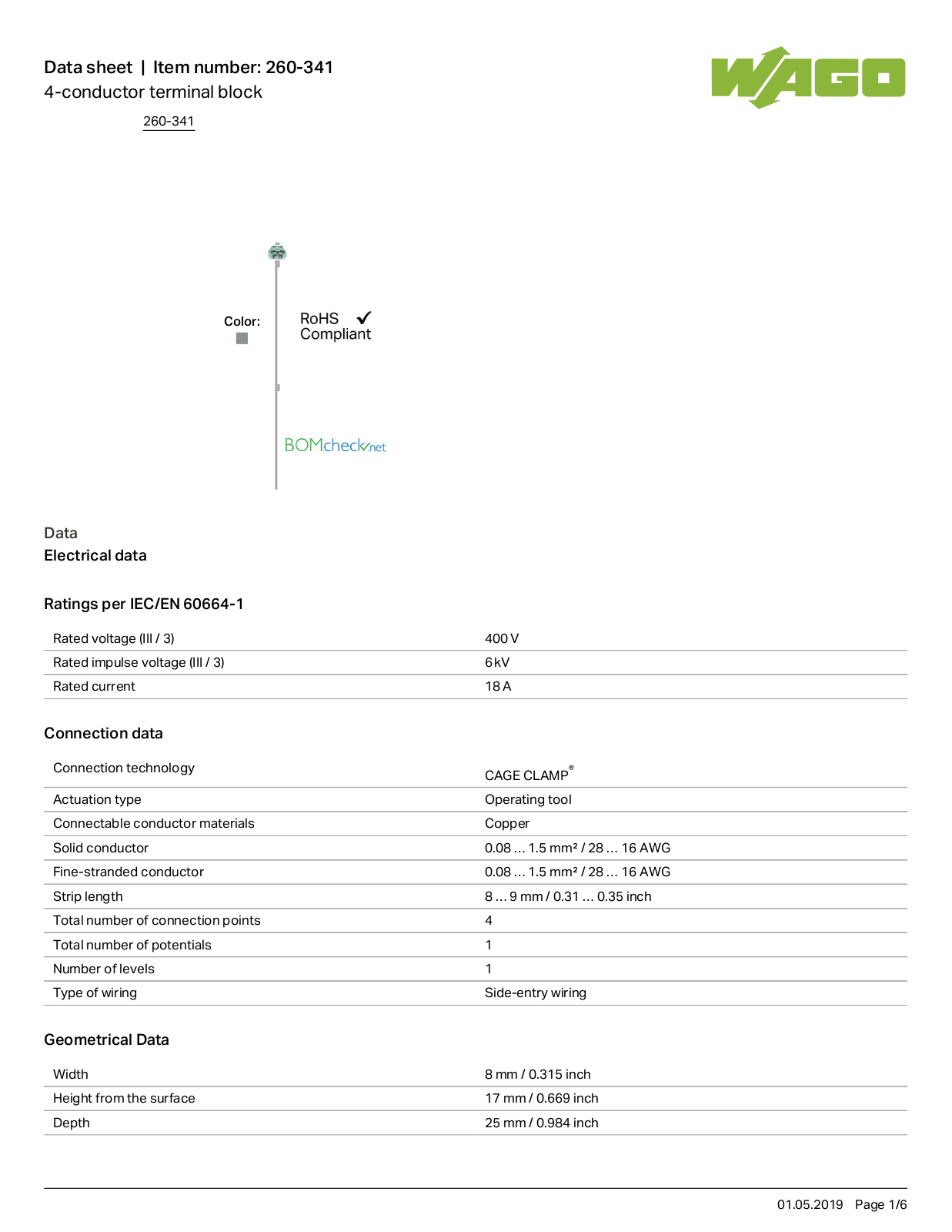 Wago 260-341 Data Sheet