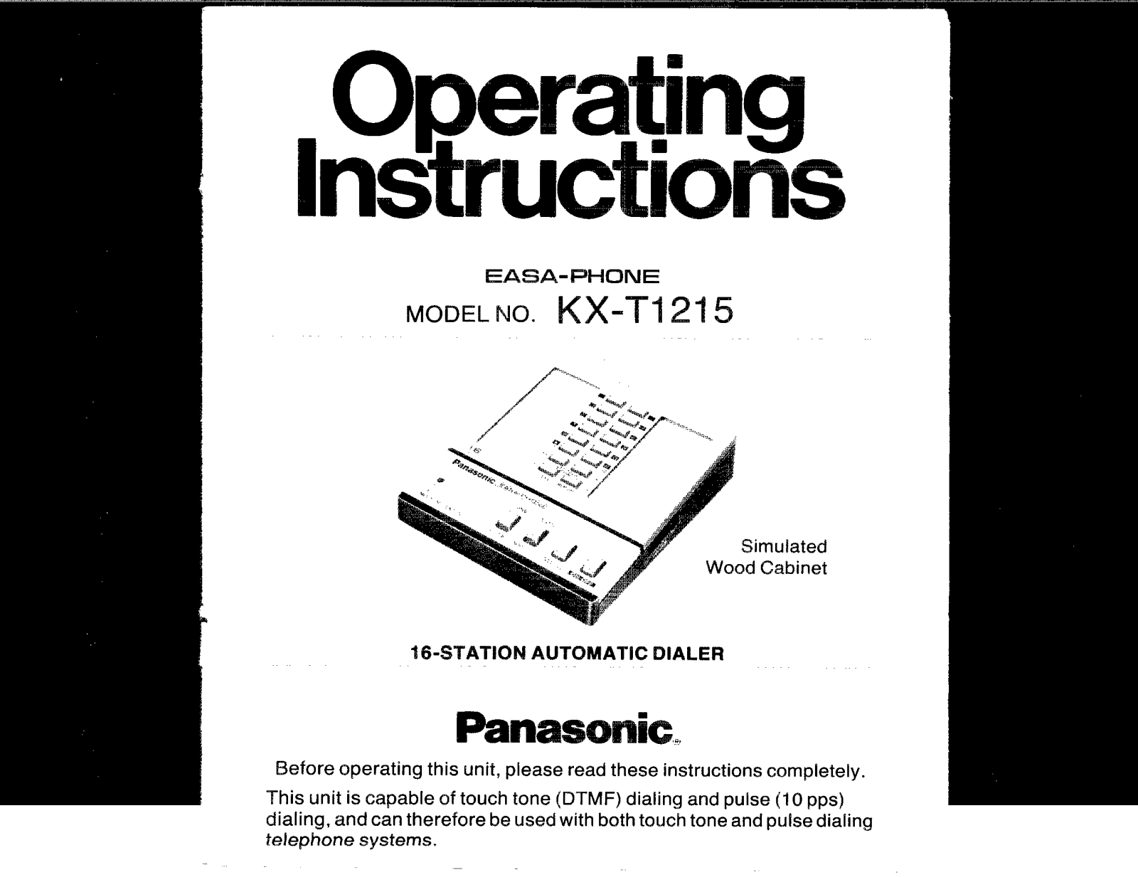 Panasonic kx-t1215 Operation Manual