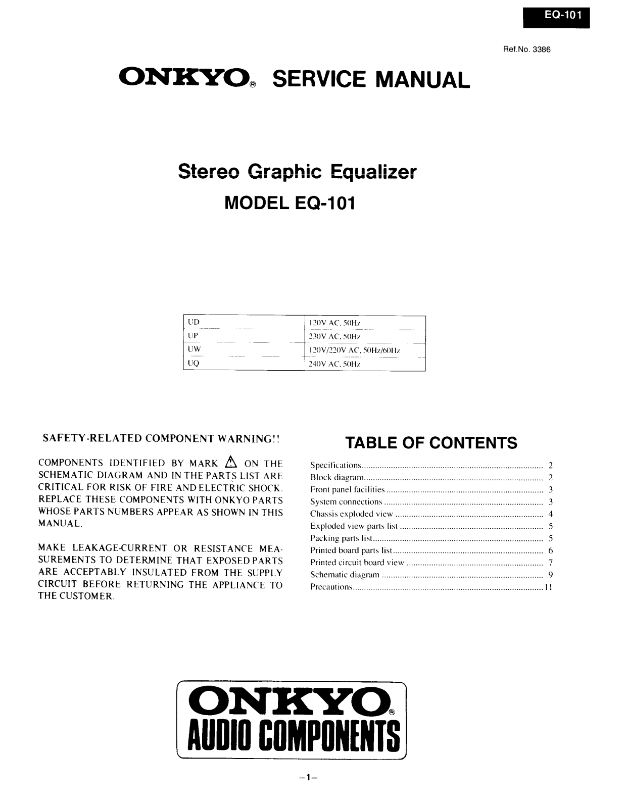 Onkyo Equalizer EQ101 Schematic