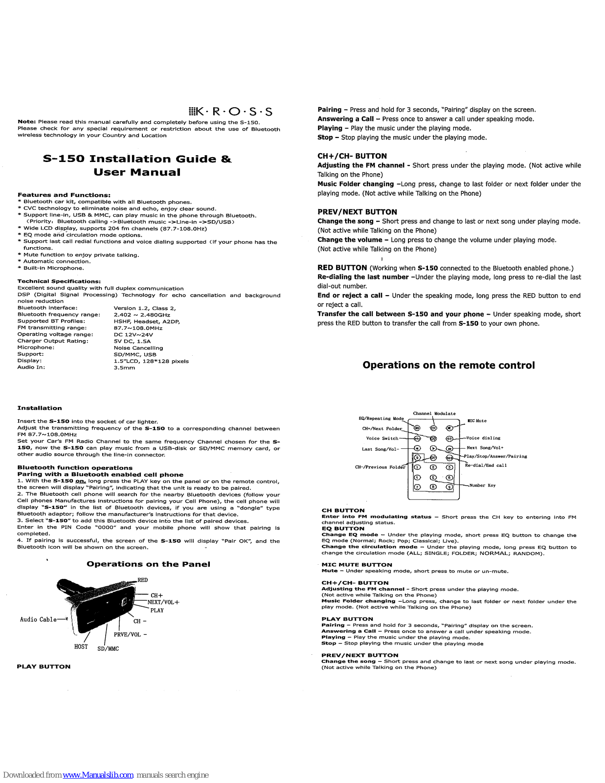 Kross S-150 User Manual