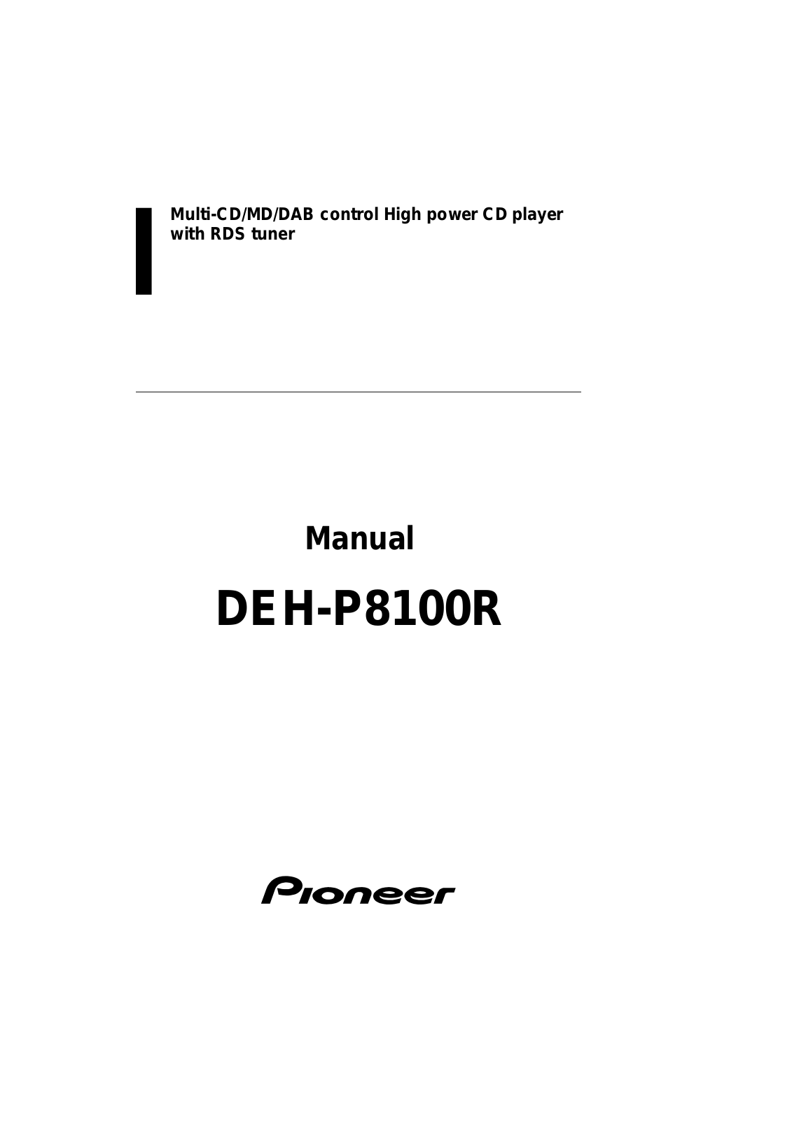 Pioneer DEH-P8100R User Manual