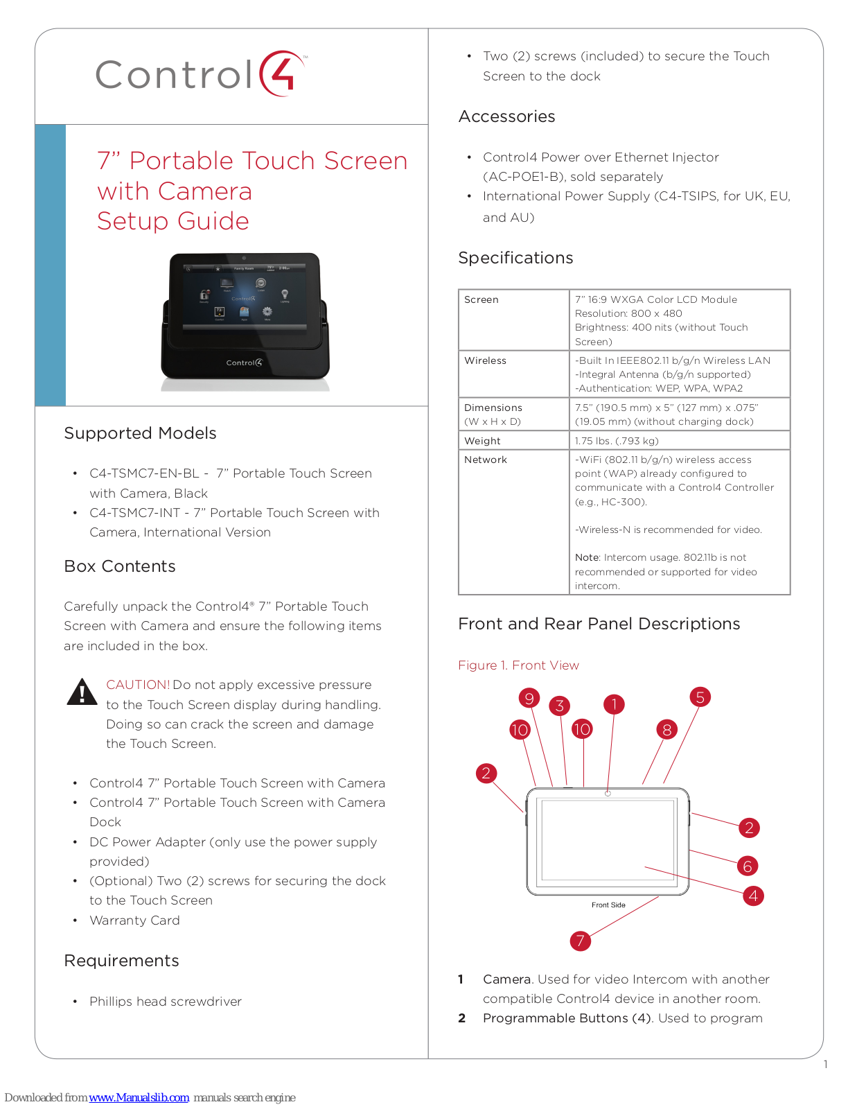 Control 4 C4-TSMC7-EN-BL, C4-TSMC7-INT Setup Manual