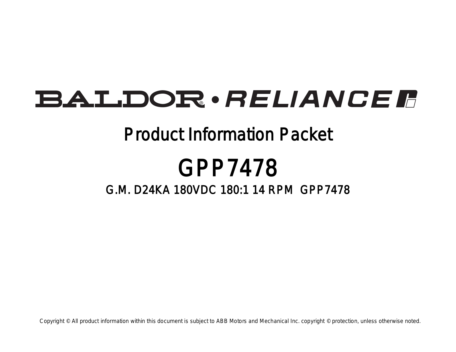 Baldor GPP7478 Product Information Sheet