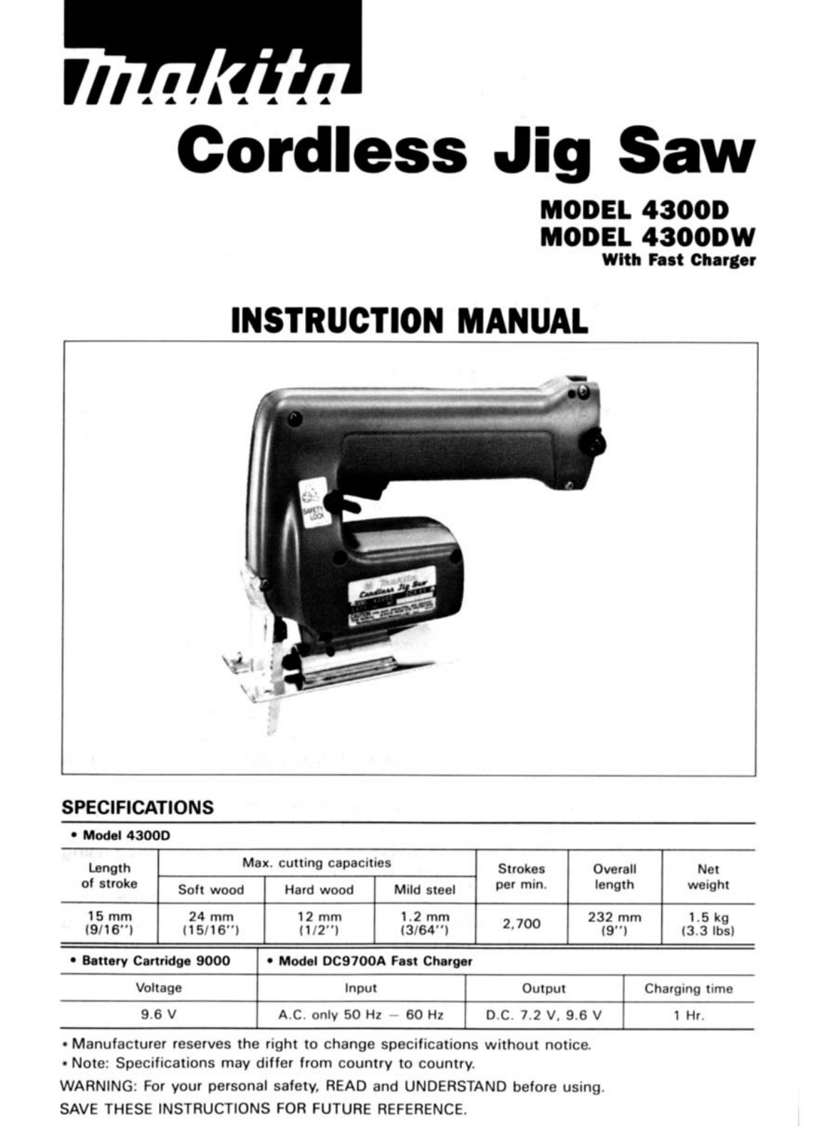 Makita 4300DW, 4300D User Manual