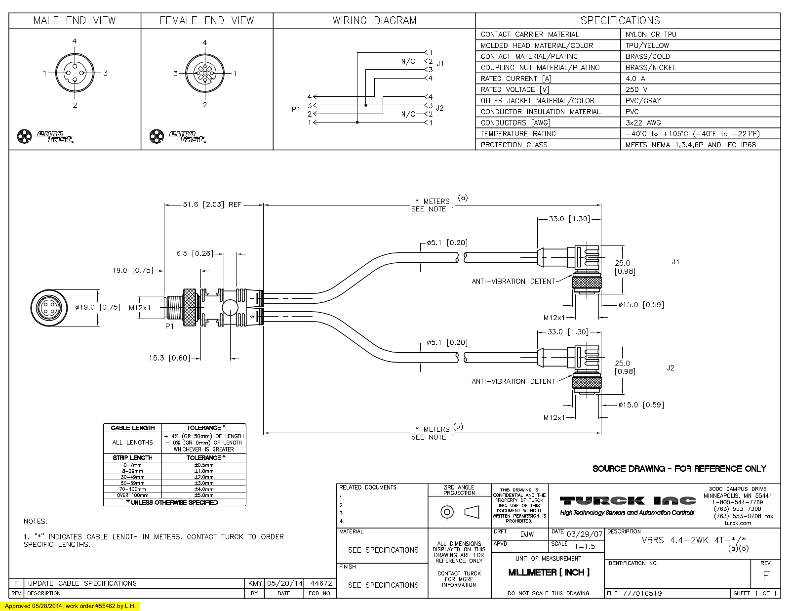 Turck VBRS4.4-2WK4T-.5/.5 Specification Sheet