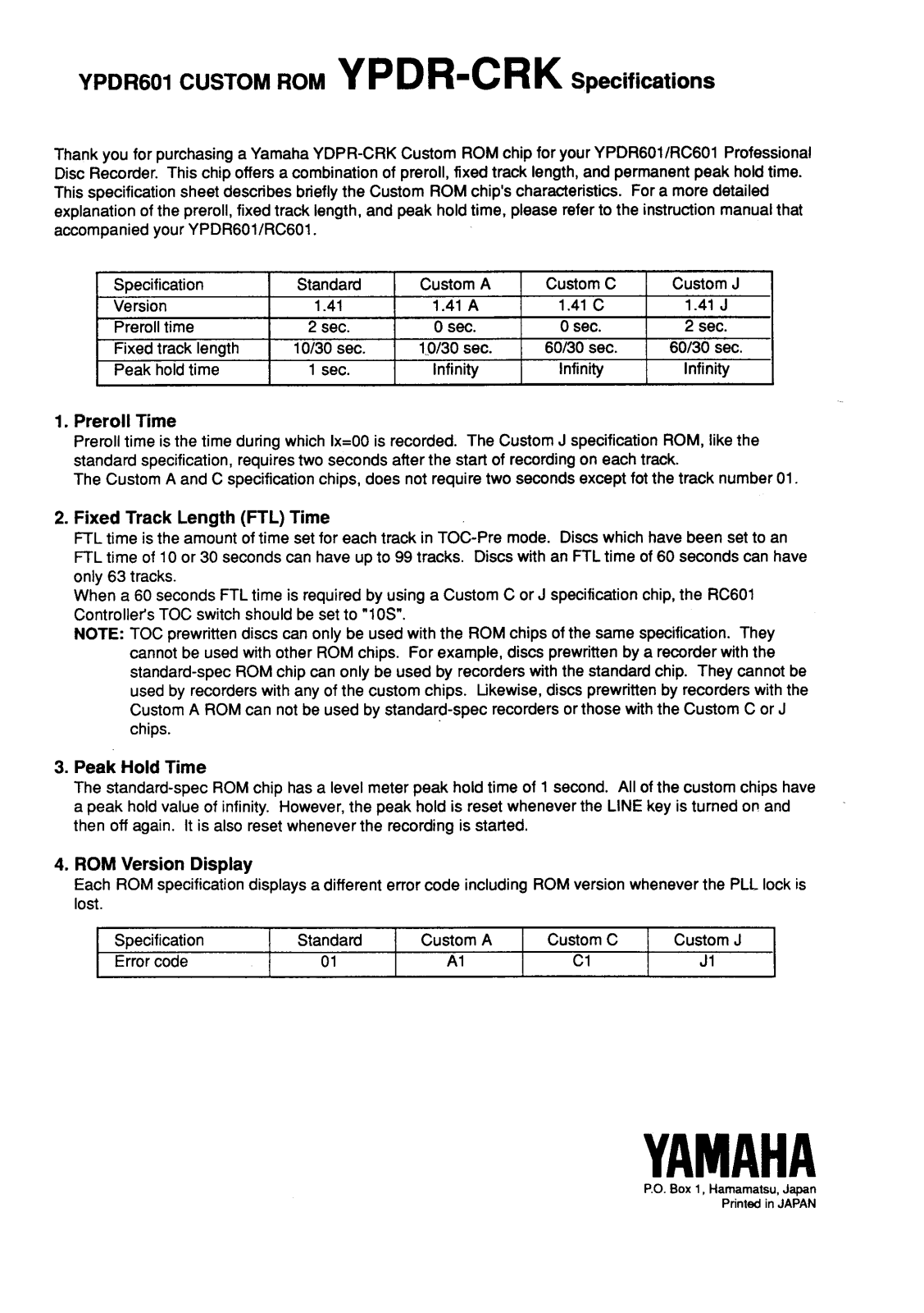 Yamaha YPDR-CRK User Manual