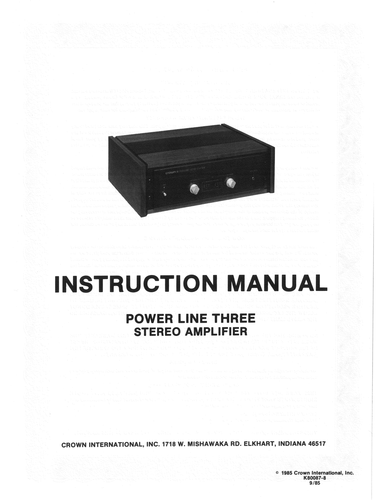 Crown PL-3, Power Line Three Owners manual