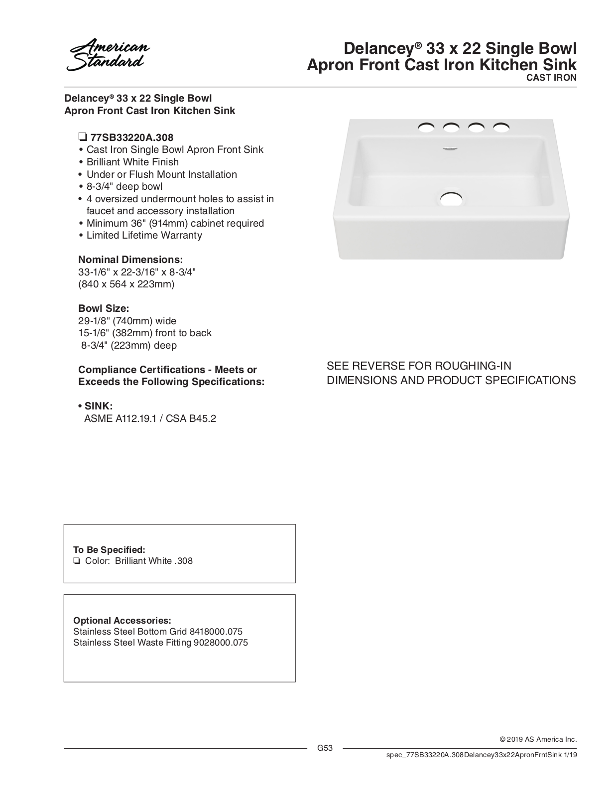 American Standard 77SB33220A.308 User Manual