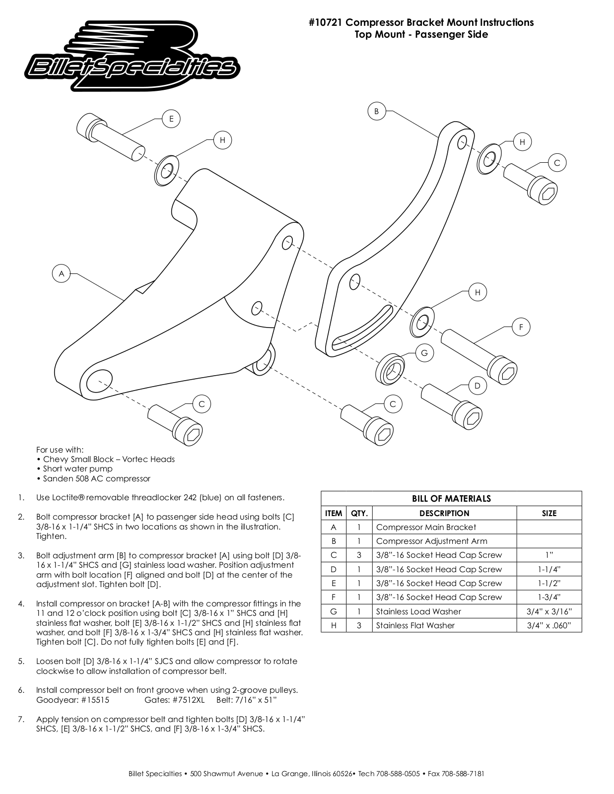 Billet Specialties 10721 User Manual